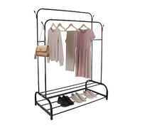 Relaxdays clothes rack, HxWxD: 155 x 110 x 55 cm, 2 shelves & 2 rods, 4 hooks, double garment rack, black