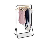 Relaxdays Clothes Rack, Metal, Open Coat Hanger, Jacket Holder, Space-Saving Wardrobe, Wood Look, 145 x 80 x 44cm, Black