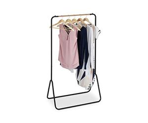 Relaxdays Clothes Rack, Metal, Open Coat Hanger, Jacket Holder, Space-Saving Wardrobe, Wood Look, 145 x 80 x 44cm, Black