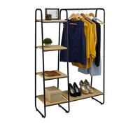 Relaxdays Clothes Rack with Shelves, 150 x 100 x 41 cm, Rail for Jackets & Shirts, Metal, Free-Standing Wardrobe, Black, Iron