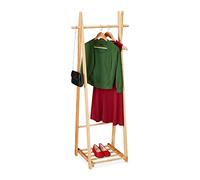 Relaxdays Clothes Rack with Shoe Rack, Clothes Rail, Free-Standing, Clothes Shelf, 153 x 62 x 45 cm, Wood, Natural