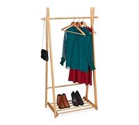 Relaxdays Clothes Rack with Shoe Rack, Clothes Rail, Freestanding Clothes Shelf, HxWxD: 153 x 87.5 x 45 cm, Wood, Natural