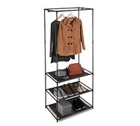 Relaxdays Clothes Stand, Shelves, Open & Foldable With Rail, Metal & Fabric Closet, 179.5x72x48 cm, Black
