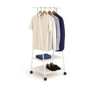 Relaxdays clothes, wheels & 2 shelves, HxWxD: 160 x 55 x 42 cm, metal, fabric, garment rack, white, Iron, Fleece, Plastic