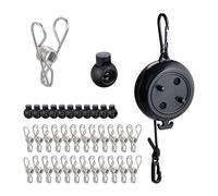 Relaxdays Clothesline, Washing Line, Extendable to 7.85 m, Retractable, for Travelling & Camping, Sturdy, Plastic, Black, Nylon, 4 x 16 x 8 cm