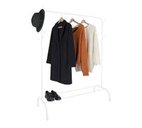 Relaxdays clothing rack, HxWxD: 148 x 110 x 40 cm, shelf, hooks & rail, metal, coat stand, white