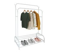 Relaxdays clothing rack, HxWxD: 155 x 110 x 55 cm, 2 shelves & 2 rails, 4 hooks, freestanding, white