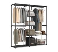 Relaxdays clothing rack, open wardrobe, shelves & rails, clothes stand, flexible system, black