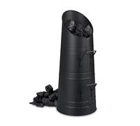 Relaxdays Coal Bucket, 12 Litre Capacity, Pellet Container with 2 Handles, Chute for Refilling, Metal Storage, Black, Iron, 56 x 27.5 x 23 cm