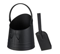 Relaxdays Coal Bucket with Shovel, 6.5 L, Scuttle, Bin for Charcoal, Pellets & Briquettes, Fireplace Accessories, Black, Iron