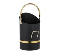 Relaxdays Coal Scuttle, 12L, Iron, Bucket with Handle, Charcoal Hod, Pellet Scoop, Fireplace & Barbecue, Black/Gold