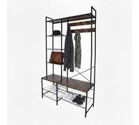 Relaxdays coat, 4 shoe shelves, 9 double hooks, 5 hat racks, HWD 190 x 120 x 40 cm, black/brown, Fibreboard, Iron