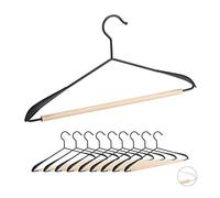 Relaxdays Coat Hanger Set of 10, for Shirts, Jackets & Trousers, Space-Saving, Wood & Metal, 43 cm Wide, Storage, Black, Iron, Pack of 10