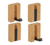 Relaxdays Coat Hooks Set of 4, Bamboo & Metal, Folding, Drilling & Adhesive Mounting, Jacket Hanger, Natural/Black, Aluminium, 7 x 5 x 5 cm