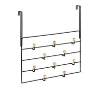 Relaxdays Coat Rack, 10 Hooks, Hanging, for 4 cm Doors, Hallway & Bedroom, Convenient Storage, Black/Natural, Wood, 47.5 x 46 x 9 cm