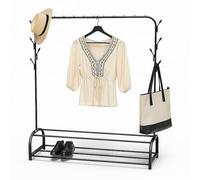 Relaxdays coat rack, 3-in-1, with coat rail, 2 shelves & 8 hooks, HxWxD: 158 x 110 x 40 cm, metal, black