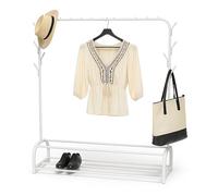 Relaxdays coat rack, 3-in-1, with rail, 2 shelves & 8 hooks, HxWxD: 158 x 110 x 40 cm, metal, stable, white, Iron