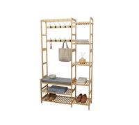 Relaxdays coat rack, bench, shoe shelf, 15 hooks, 5 shelves, 175x104x33 cm, bamboo, natural