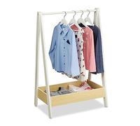 Relaxdays Coat Rack Children, Clothes Rail with Shelf, Kids Room, Floor Standing, 99 x 64.5 x 42.5 cm, White/Natural, Fibreboard