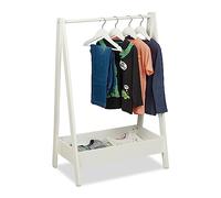 Relaxdays Coat Rack Children, Clothes Rail with Shelf, Kids Room, Floor Standing Storage, 99 x 64.5 x 42.5 cm, White, Fibreboard