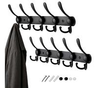 Relaxdays Coat Rack, Set of 2, 5 Triple Hooks, Stainless Steel, Black