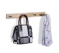 Relaxdays Coat Rack, with 3 Hooks & Scarf Ring, Rail MDF & Metal, Storage, HxWxD: 13 x 65 x 14.5 cm, Light Brown/Black, 70% iron 30% fibreboard