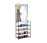 Relaxdays Coat Rack with 4 Shoe Shelves, 2 Hook Rails, Steel, Black, 150.5 x 59.5 x 25 cm