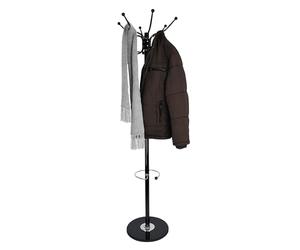 Relaxdays Coat Rack, with Marble Base, HxØ: 176.5 x 36.5 cm | 16 Hooks & Umbrella Storage, Stable Hallway Storage