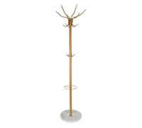 Relaxdays Coat Rack with Umbrella Stand, H x D: 176.5 x 36.5 cm, 16 Hooks for Clothes, Floor Hanger, V. Colors, 80% Steel, Gold, White, 176.5 x 36.5 x 36.5 cm