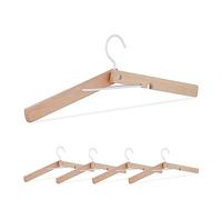 Relaxdays Coat, Set of 5, Wood, Foldable Hanger, Clothes Hooks, W: 44 cm, Gardrobe Organiser, Natural/White, 15.5 x 44 x 4 cm
