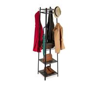Relaxdays coat stand, 3 shelves & 8 hooks, HWD: 181x43x43 cm, coat stand with basket, hallway, metal, black-grey