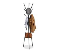 Relaxdays Coat Stand, 6 Hooks, Shelf, HWD: 182 x 41 x 38 cm, Hat Rack, Freestanding Clothes Hanger, Hallway, Black/Brown, 20% fibreboard 80% iron
