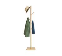 Relaxdays Coat Stand, 8 Hooks, 177 x 30 x 30 cm, 3 Heights, Rubberwood & MDF, Hallway Rack, Freestanding, Natural