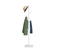 Relaxdays Coat Stand, 8 Hooks, 177 x 30 x 30 cm, 3 Heights Settings, Rubberwood & MDF, Hallway Rack, Freestanding, White, Fibreboard, Wood