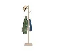 Relaxdays Coat Stand, 8 Hooks, 177 x 30 x 30 cm, 3 Heights Settings, Rubberwood & MDF, Hallway Rack, Freestanding, Beige, Wood, Fibreboard