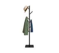 Relaxdays Coat Stand, 8 Hooks, 177 x 30 x 30 cm, 3 Heights Settings, Rubberwood & MDF, Hallway Rack, Freestanding, Black, Wood, Fibreboard