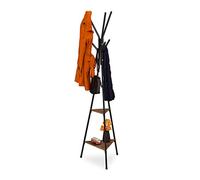 Relaxdays Coat Stand Industrial Design, Jacket Rack with 2 Shelves, Metal & MDF, HxWxD: 181.5 x 50 x 43 cm, Black/Brownx