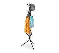Relaxdays Coat Stand Metal, Modern Design, Jacket Rack with 6 Hooks, Free Standing Wardrobe, HWD: 161 x 53 x 53cm, Black