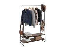 Relaxdays Coat Stand with 2 Shelves, 6 S-Hooks, Clothes Rail, 160x100x45 cm, Brown-Black