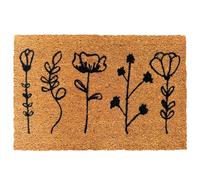 Relaxdays coconut coir doormat, floral, 60x40 cm, non-slip, natural