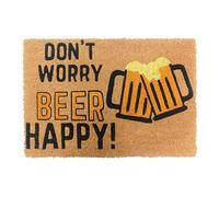 Relaxdays Coconut Doormat 60x40cm, Door Mat with Beer Quote, Non-Slip, Weatherproof, Indoor & Outdoor Use, Natural