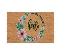 Relaxdays Coconut Doormat, Non-Slip, Floral, Hello Print, Indoor & Outdoor, Dirt Trap, 1.5 x 60 x 40 cm, Multicoloured, Coco