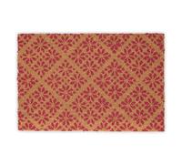 Relaxdays Coconut Doormat, Non-Slip, Floral Pattern, Indoor & Outdoor, Dirt Trap, HWD: 1.5 x 60 x 40 cm, Natural/Red, Coco