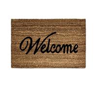 Relaxdays Coconut Fibre Coir "Welcome" Doormat 40 x 60 cm Mat with Anti-Slip PVC Underside, Brown