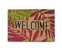 Relaxdays Coconut Fibre PALM LEAVES Doormat 40 x 60 cm Coir Welcome Mat with No-Slip Rubber PVC Underside, Multicolour