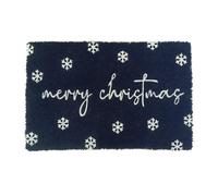 Relaxdays Coconut Mat, Merry Christmas, 60x40, non-slip, weatherproof, indoor & outdoor mat, door mat, blue