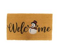 Relaxdays Coconut Mat, Snowman, 60x40 cm, non-slip, weatherproof, indoor & outdoor mat, welcome rug, natural