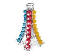 Relaxdays Coffee Pod Holder, Compatible with Nespresso, Stand for 32 Capsules, Metal, HWD: 30 x 21.5 x 21.5 cm, Silver, Iron
