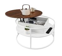 Relaxdays coffee table, height-adjustable side table with storage, HxD 46x80cm, lift-top, MDF/metal, white/brown