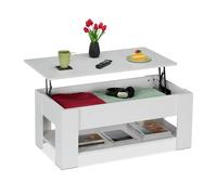 Relaxdays Coffee Table, Lift Function, HWD: 42 x 98 x 50 cm, Living Room Desk with Storage Space, Modern, Shelf, White, Fibreboard